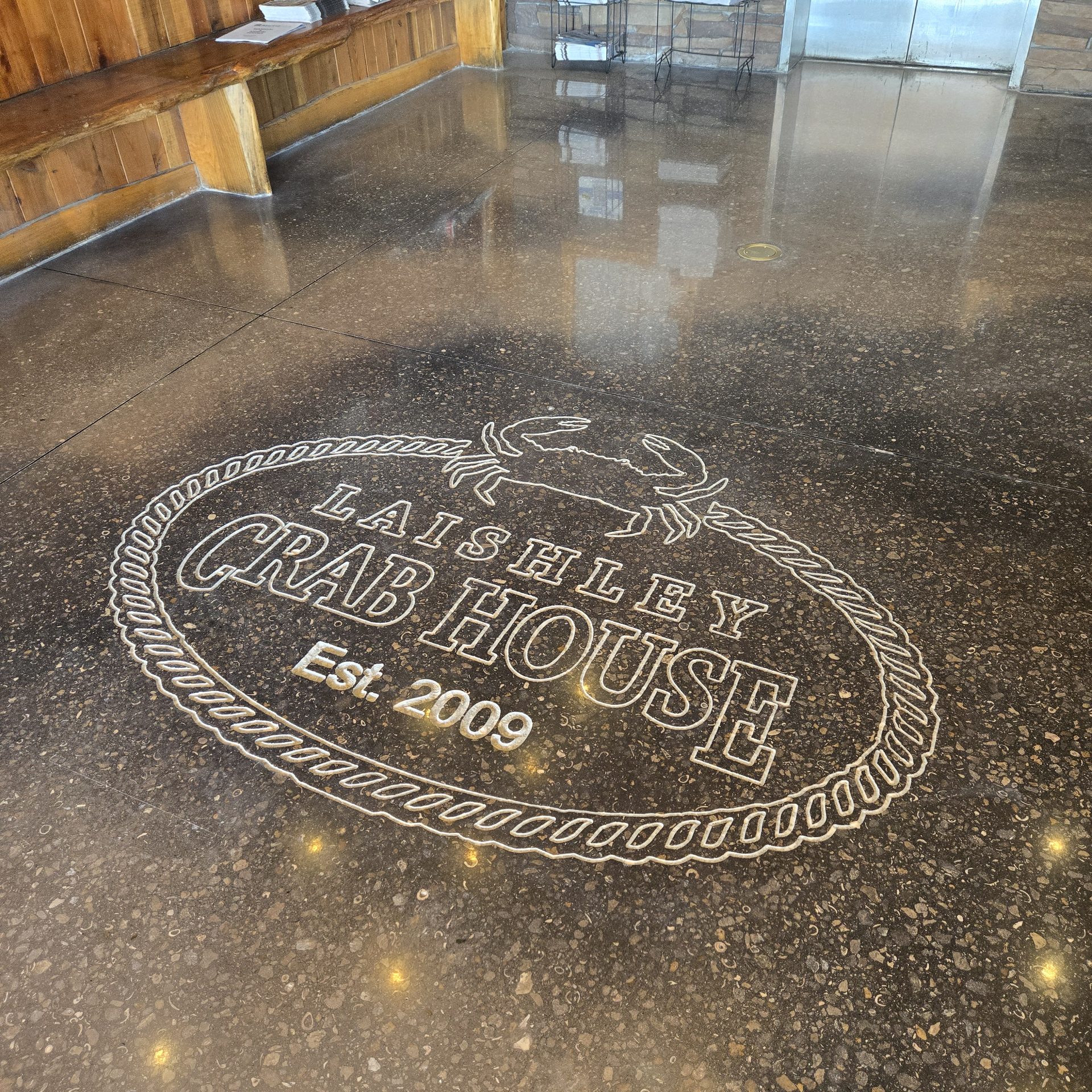 CNC engraved Laishley Crab House logo