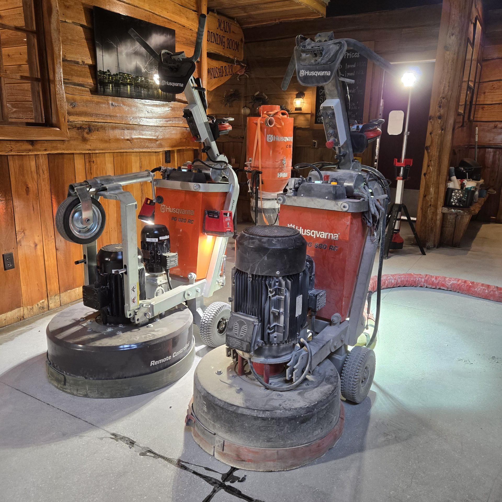 Husqvarna concrete grinders in use