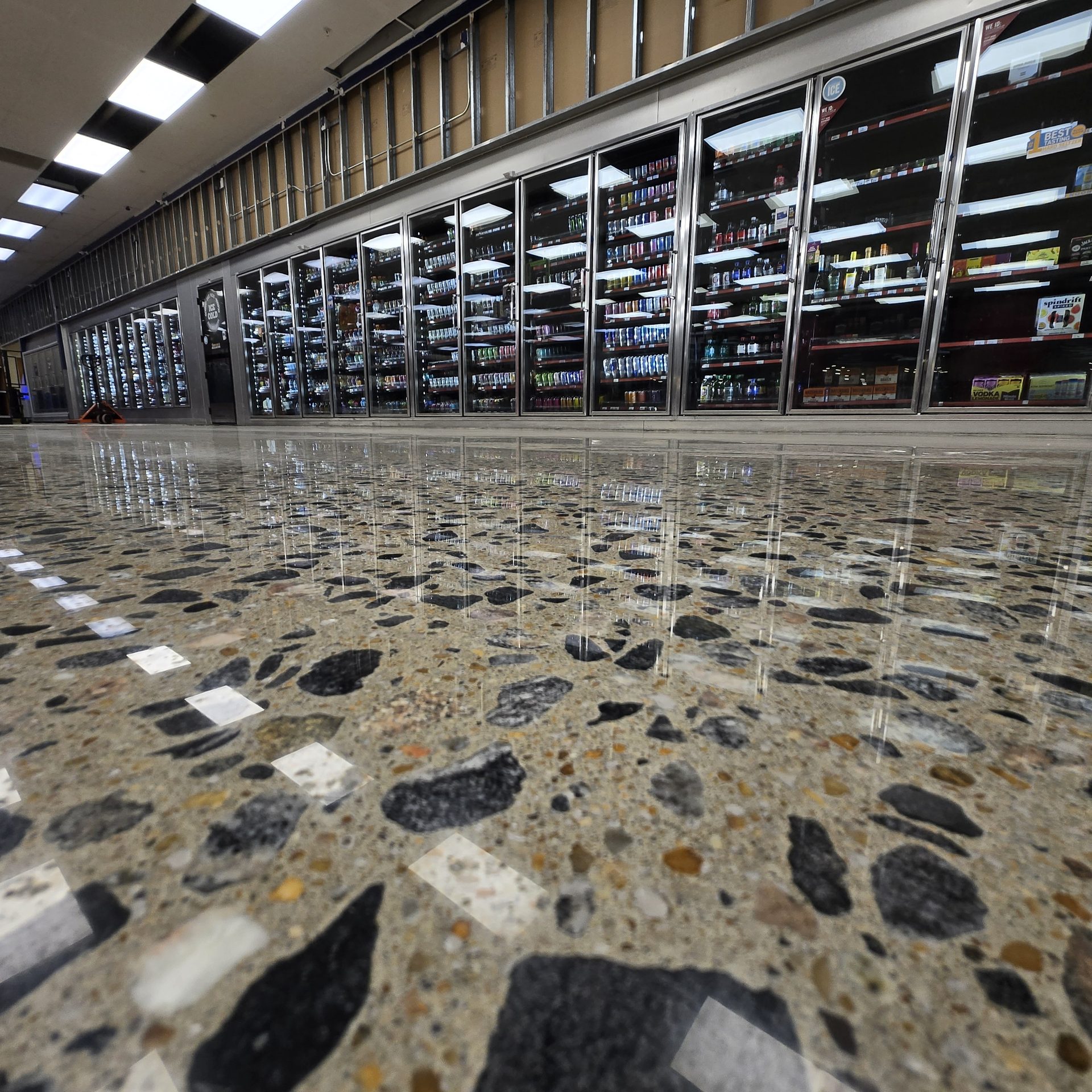 Full aggregate exposure polished concrete floor detail