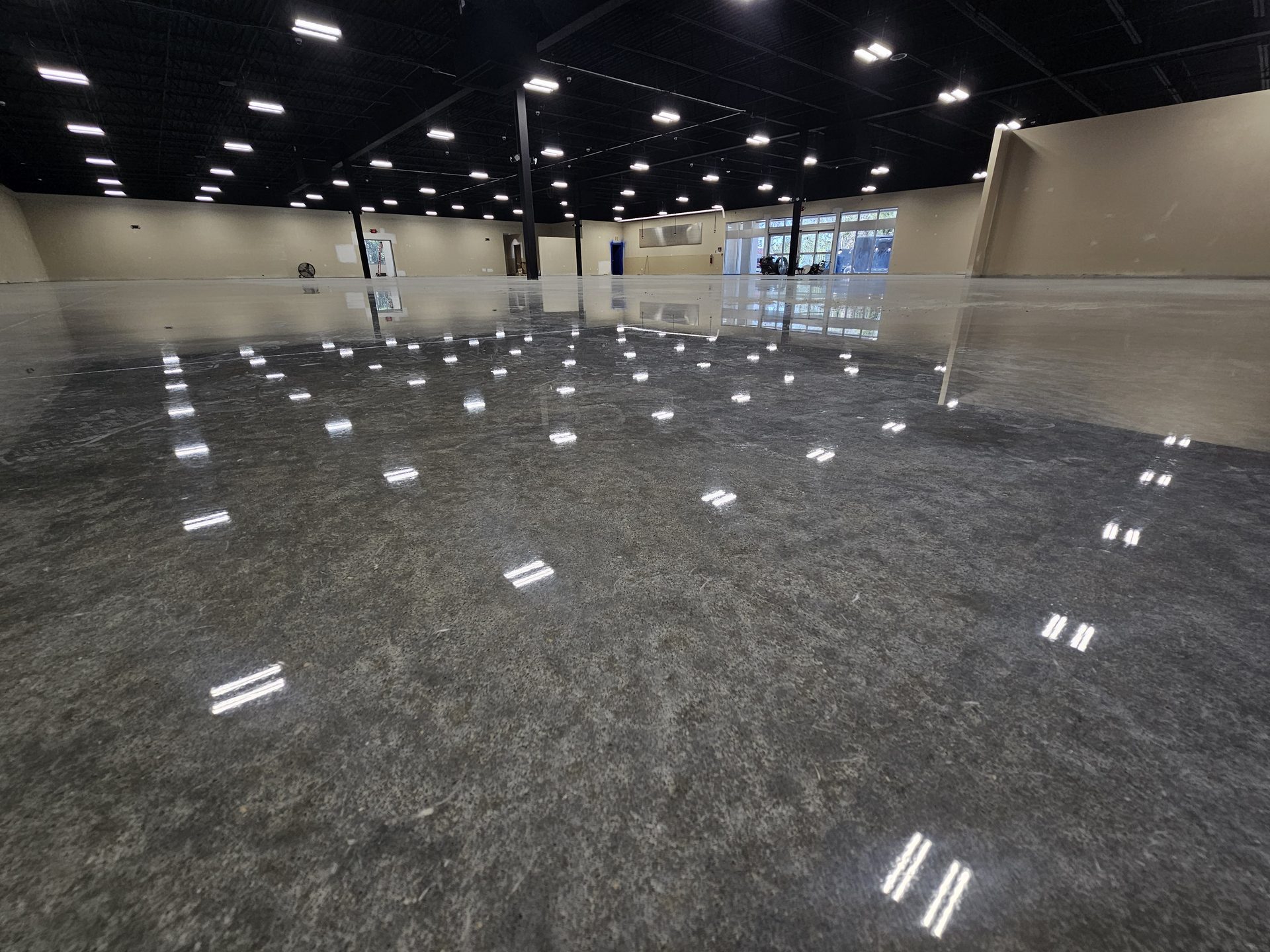 Large warehouse polished floor